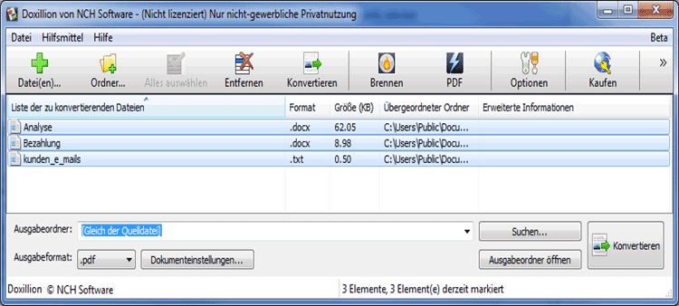 Doxillion Dokumentkonverter Software Screenshot Viele Dateien konvertieren