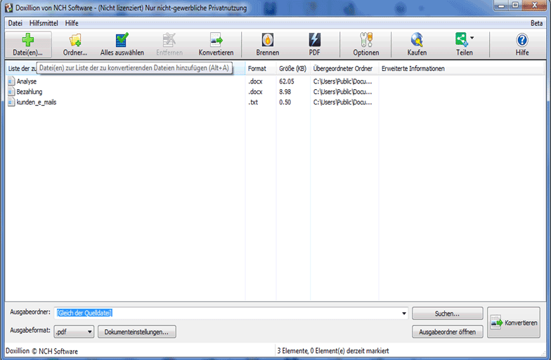 Doxillion Dokumentkonverter Software Screenshot Dateien zufügen