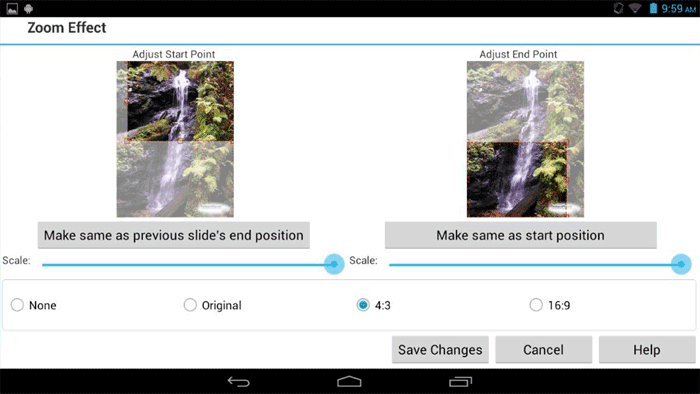 Schermate del creatore di presentazioni per Android PhotoStage.